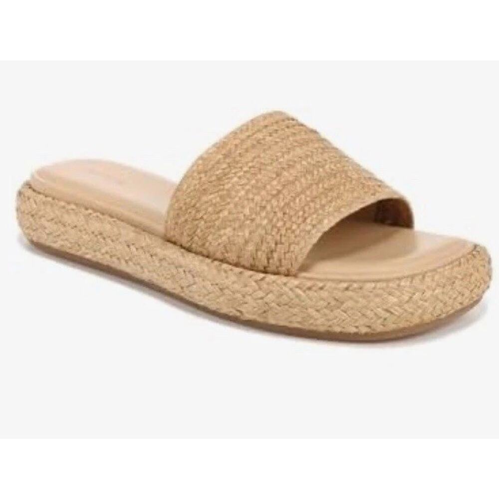 VINCE Eva faux raffia platform slides Size 6 NEW